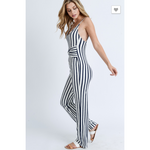 Striped Sleeveless V Neck Belted Jumpsuit (3586088140900)